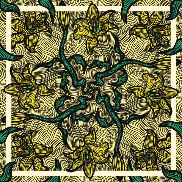 wzór szalika - tree decoration flower carpet stock illustrations