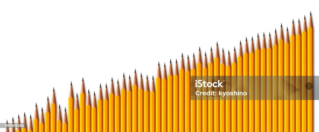 Bar graph of yellow pencils showing result of success. Bar graph of yellow pencils showing result of success on white background. Pencil Stock Photo