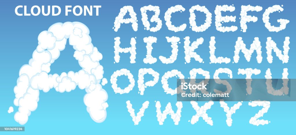 Carattere alfabeto inglese cloud - arte vettoriale royalty-free di Nube