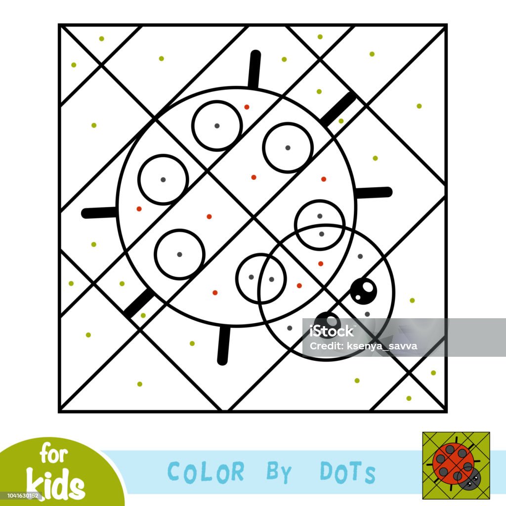 Color by dots, game for children, Ladybug Color by dots, education game for children, Ladybug Agricultural Field stock vector