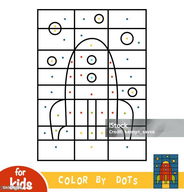 Color By Dots Game For Children Spaceship Stock Illustration - Download Image Now - Outer Space, Color Image, Coloring