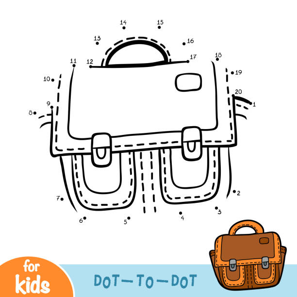 Numbers game, education game, Briefcase Numbers game, education dot to dot game for children, Briefcase kindergarten portfolio stock illustrations