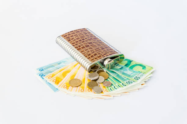 istock Decoratively  decorated with a crocodile skin a flask for alcohol lies on a stack of mixed banknotes and coins of new Israeli shekels - NIS 1041634098