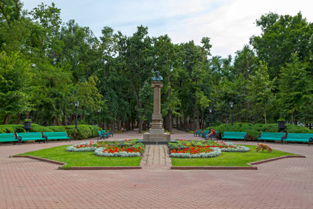 Chisinau, Moldova - June 26 2018: Monument to Alexander Pushkin in the middle of Stephen the Great Central Park.