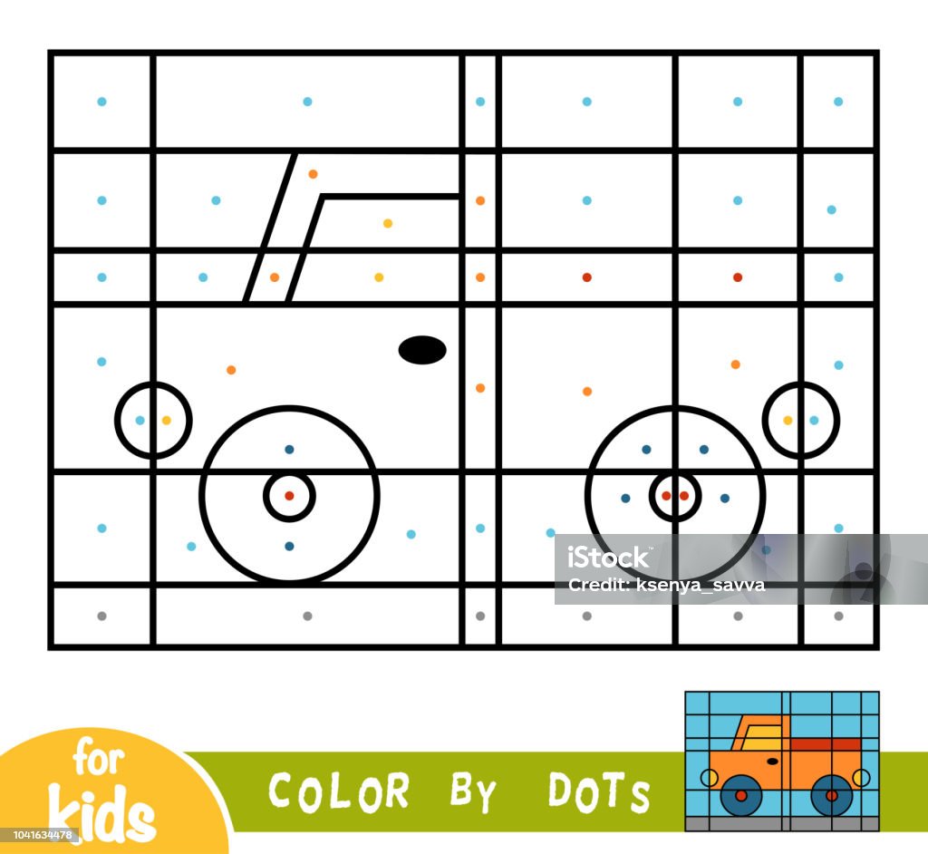 Color by dots, game for children, Pickup Color by dots, education game for children, Pickup Black And White stock vector