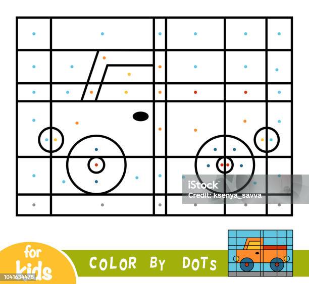 Color By Dots Game For Children Pickup Stock Illustration - Download Image Now - Black And White, Book, Car