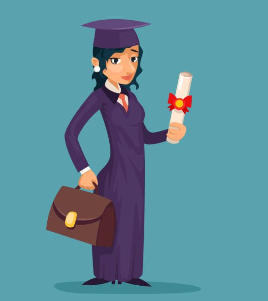 Girl Student Female Graduate Cartoon Character Design Graduation Cap Scroll  Vector Illustrator Stock Illustration - Download Image Now - iStock