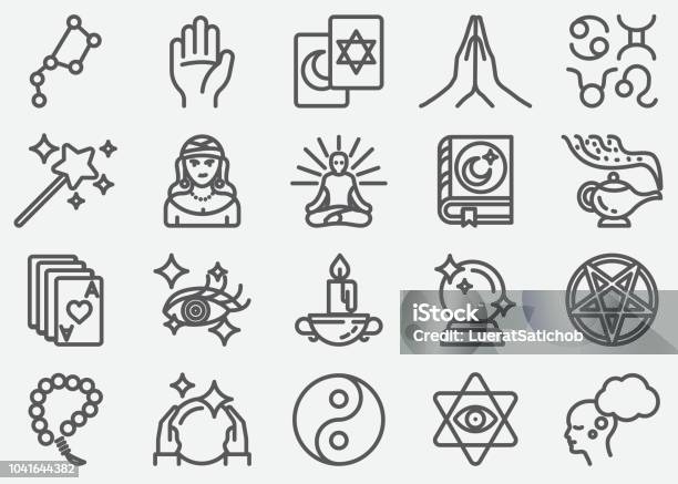 Psychic Fortune Teller Line Icons Stock Illustration - Download Image Now - Icon Symbol, Fortune Telling, Tarot Cards