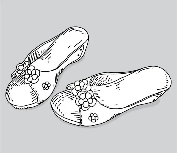 Vector illustration of hand drawn women's slippers