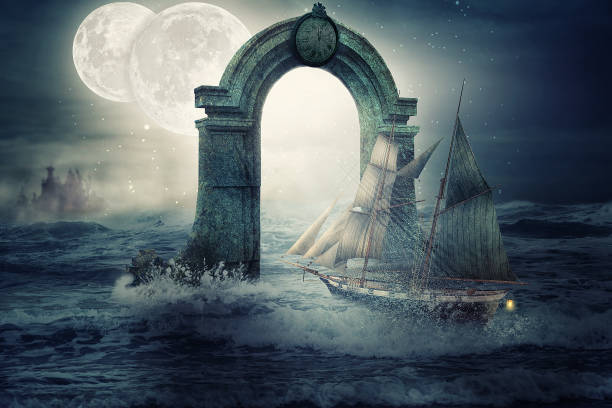 istock Sail ship struggles the night gale at the sea 1041651644