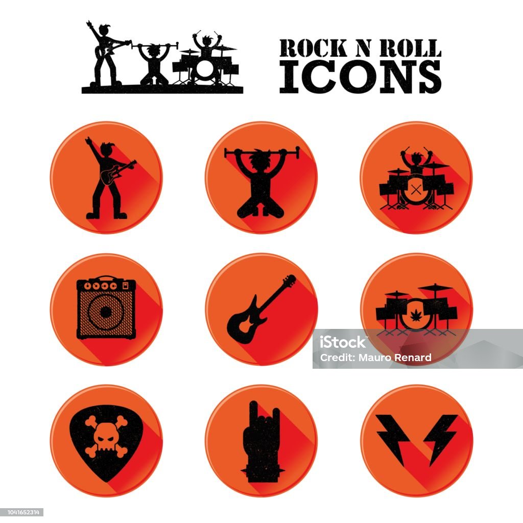 Icon Set of Rock Music An icon set of rock music in flat style, with long shadows, and soft textures. Rock Music stock vector