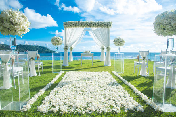 istock Romantic wedding ceremony on the lawn Sea view. 1041652676