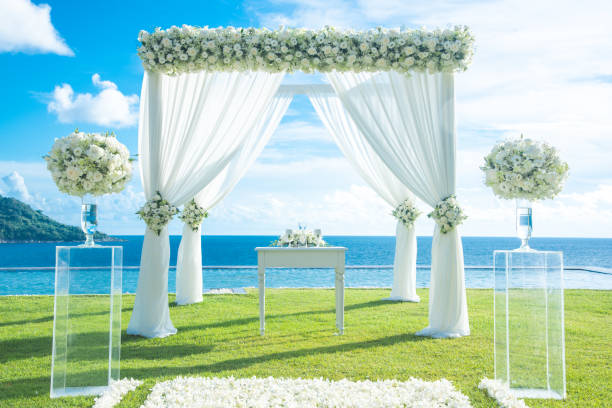 istock Romantic wedding ceremony on the lawn Sea view. 1041654946