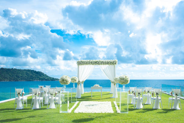 istock Romantic wedding ceremony on the lawn Sea view. 1041657190