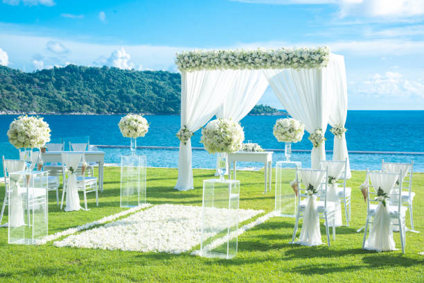istock Romantic wedding ceremony on the lawn Sea view. 1041657270