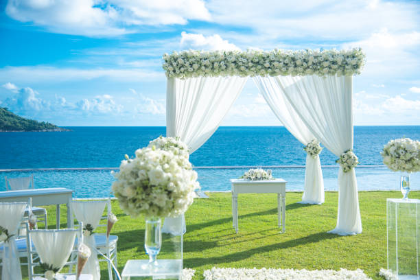 istock Romantic wedding ceremony on the lawn Sea view. 1041657298