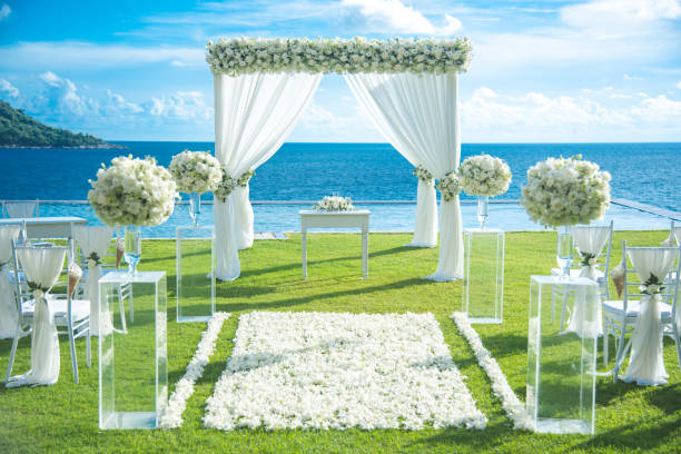 istock Romantic wedding ceremony on the lawn Sea view. 1041657630