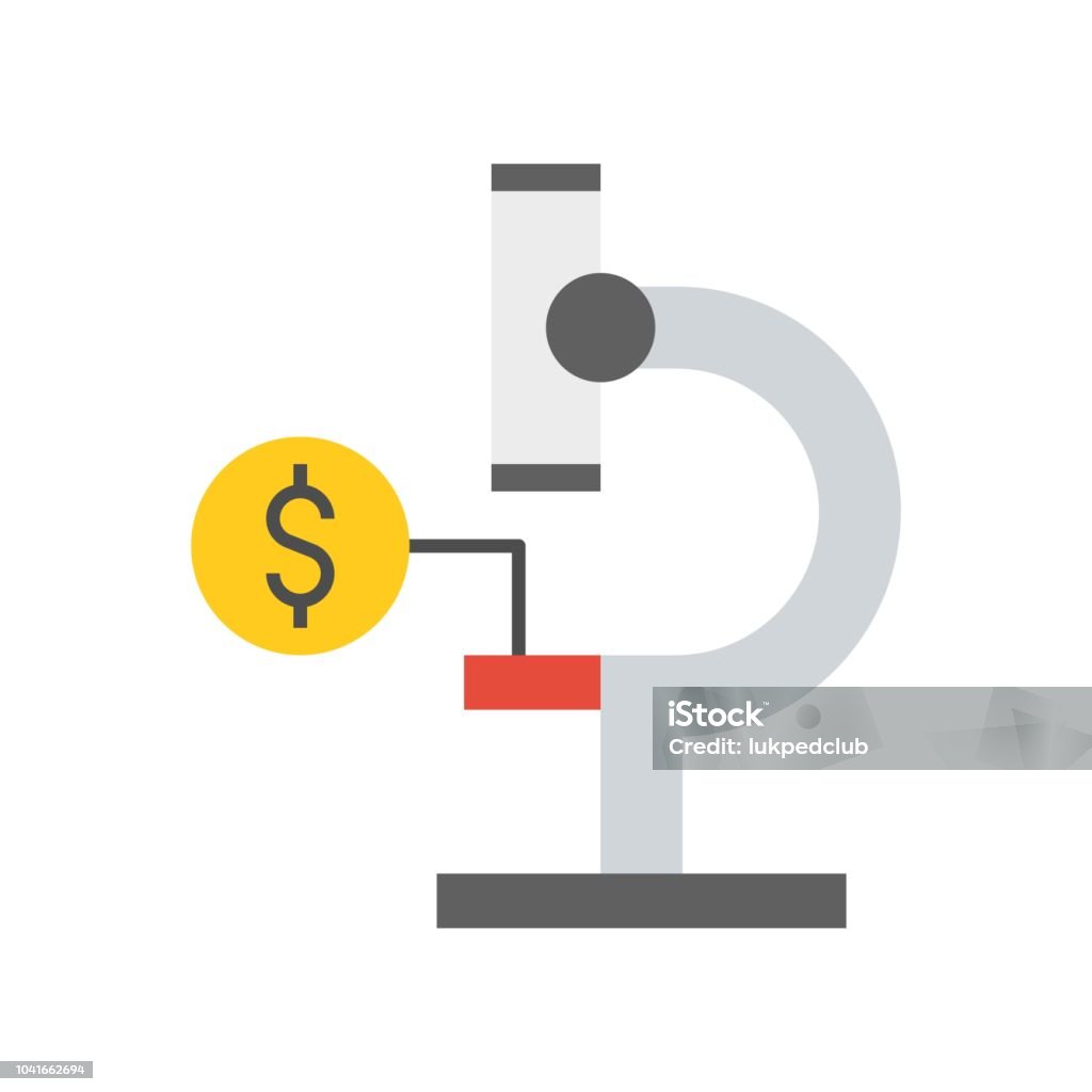 microscope and money, economic analysis icon Analyzing stock vector