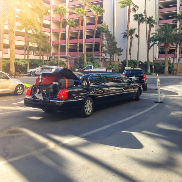 A long white limo parked in Manhattan, New York City