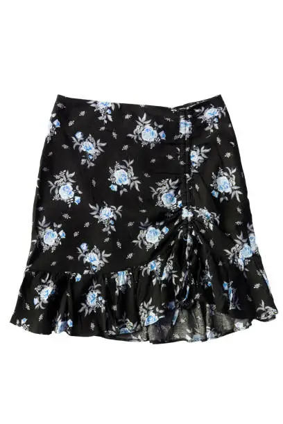 Black printed mini skirt with ruches isolated over white
