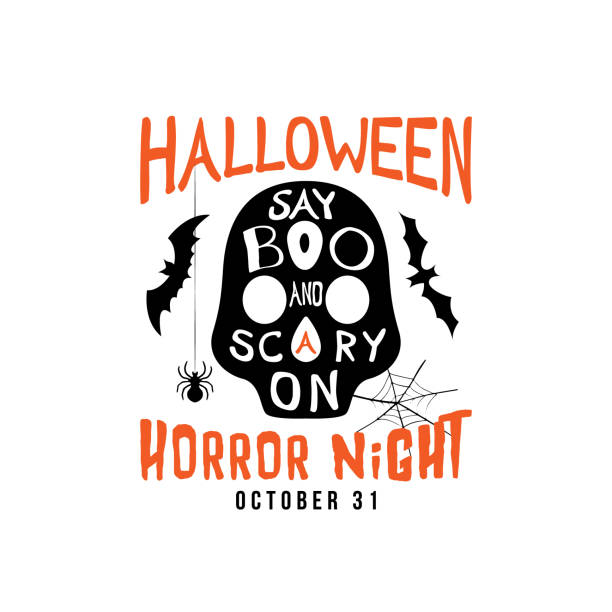 istock Halloween party flyer design. Text Say Boo and Scary On text in skull silhouette. Vector illustration. 1041664114