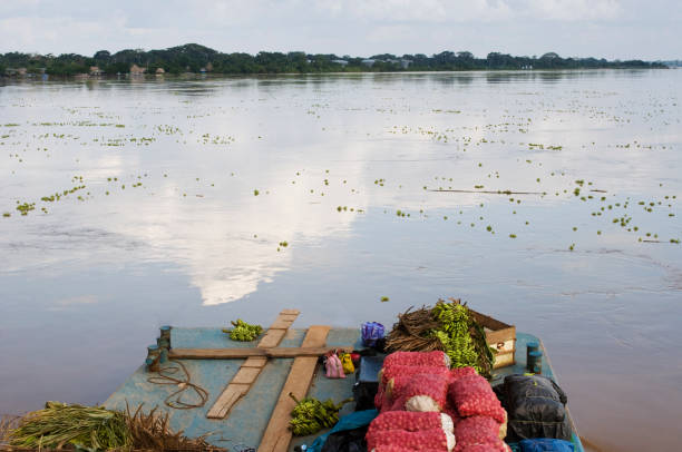 istock Amazon transportation boat with food supply on amazon river. Peru. 1041666906