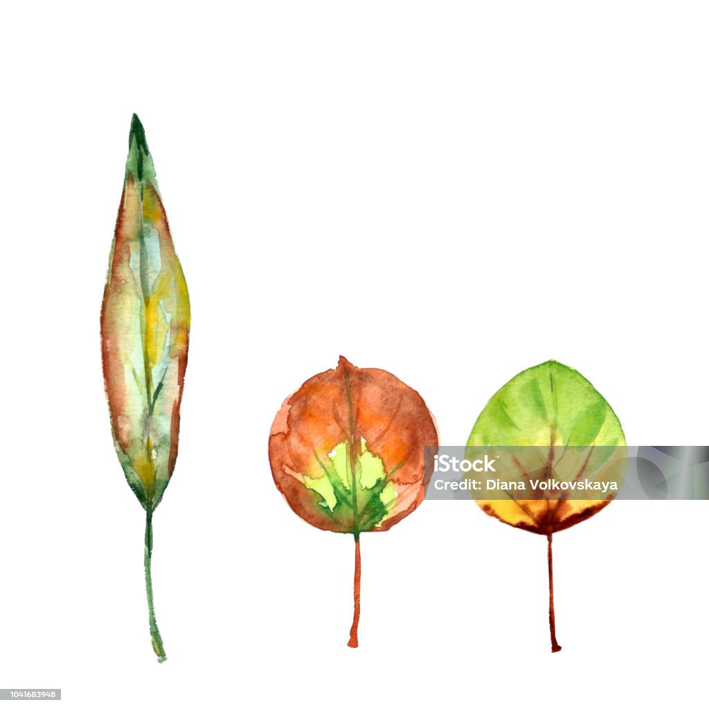 Illustration Trois Feuilles Mortes Dessin Modèle Des Trois Aquarelles Colorés Automne Feuilles Mortes Vecteurs libres de droits et plus d'images vectorielles de Aquarelle - iStock