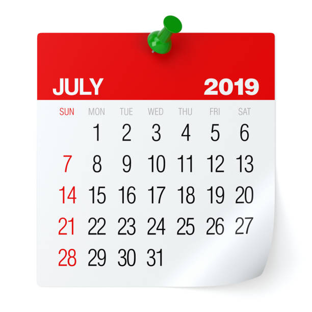 July 2019 - Calendar. July 2019 - Calendar. Isolated on White Background. 3D Illustration 2019 stock pictures, royalty-free photos & images