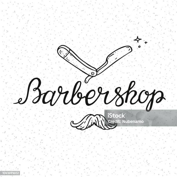 Barbershop Hand Drawn Lettering Logo Vintage Style Hairdressing Salon Signboard Handwritten Modern Brush Lettering Made With Ink Isolated Vector Clipart On White Background Stock Illustration - Download Image Now