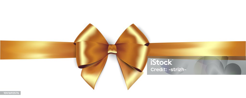 Shiny golden satin ribbon and gold bow Shiny golden satin ribbon . Vector isolate gold bow for design greeting and discount card Gold - Metal stock vector