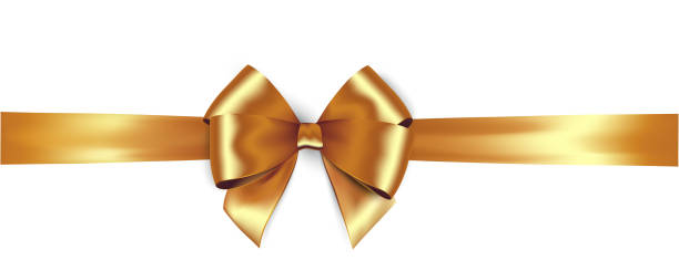 Shiny golden satin ribbon and gold bow Shiny golden satin ribbon . Vector isolate gold bow for design greeting and discount card bow tie stock illustrations