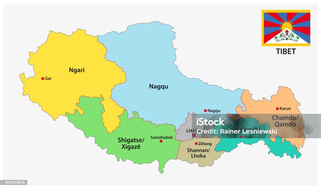 tibet administrative and political map with flag tibet administrative and political vector map with flag Abstract stock vector