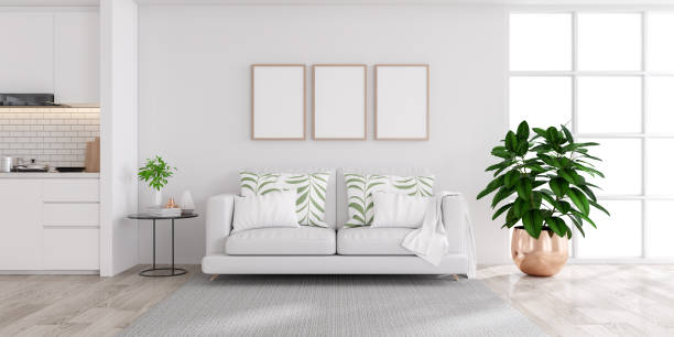 istock Modern white Home interior,living and kichen room  concept design,cozy house ,3drender 1041701580