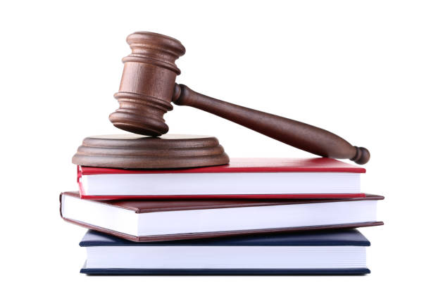 istock Judge gavel with books on white background 1041704488