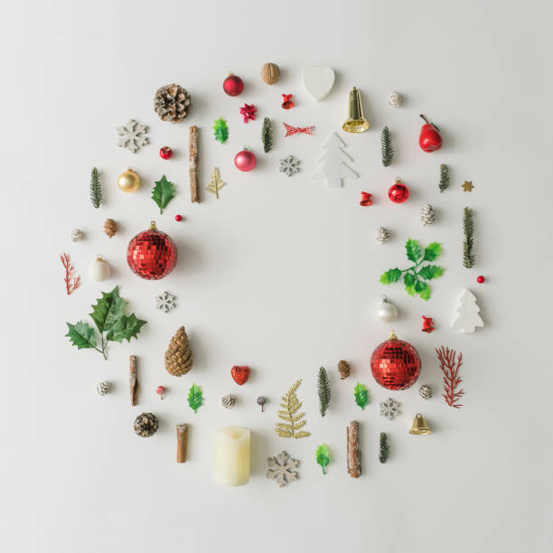 istock Christmas decoration wreath made of various winter and holiday objects. 1041708986