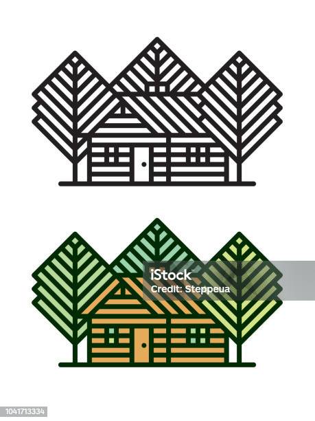 Log Cabin Vector Line Icon Stock Illustration - Download Image Now - Wood - Material, House, Logo
