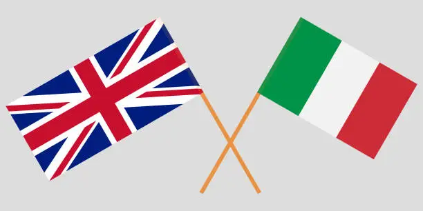 Vector illustration of The crossed UK and Italy flags. Official colors. Proportion correctly. Vector