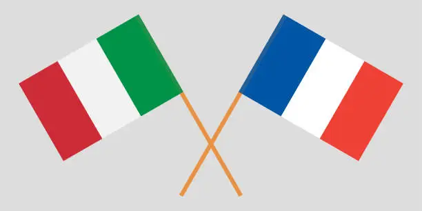 Vector illustration of The crossed France and Italy flags. Official colors. Proportion correctly. Vector