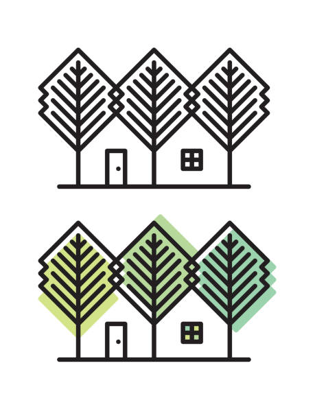 ilustrações de stock, clip art, desenhos animados e ícones de house and trees - casas de madeira modernas