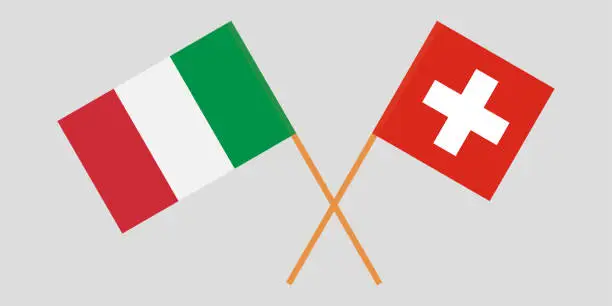 Vector illustration of The crossed Switzerland and Italy flags. Official colors. Proportion correctly. Vector