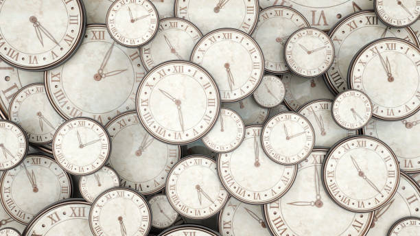 Time concept, bunch of watches 3d render