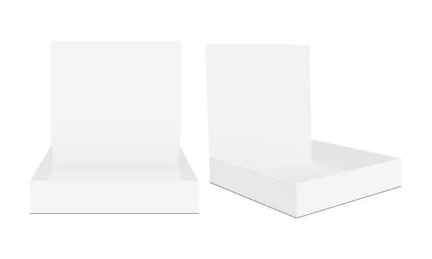 Vector illustration of Cardboard counter display box mock up in front and side view