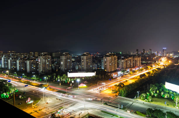istock the light trails on the modern building background 1041722356