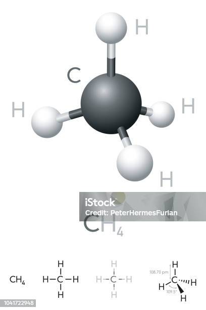 Methane Ch4 Molecule Model And Chemical Formula Stock Illustration - Download Image Now - Methane, Molecule, Three Dimensional