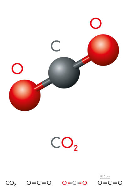 углекислый газ, co2, модель молекул и химическая формула - inorganic stock illustrations