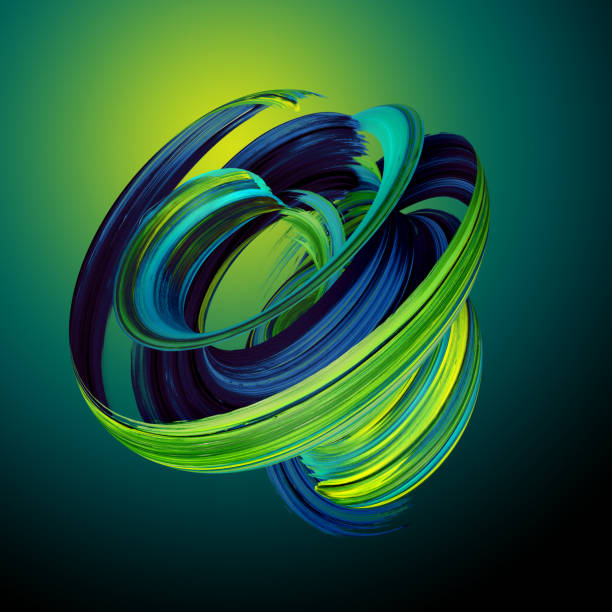 istock 3d render, abstract brush stroke, artistic smear, green blue paint smear, splash, splatter, colorful swirl, spiral, violet vortex, vivid ribbon on dark background 1041730828
