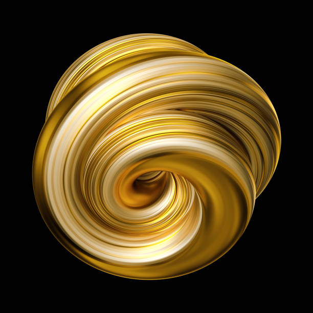 3d render, abstract yellow gold shape, brush stroke, artistic smear, colorful curl, spiral, vortex, clip art isolated black background