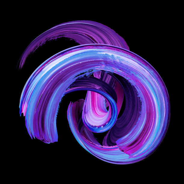 istock 3d render, abstract twisted brush stroke, paint smear, splash, splatter, colorful curl, artistic spiral, violet vortex, vivid ribbon on black background 1041730954
