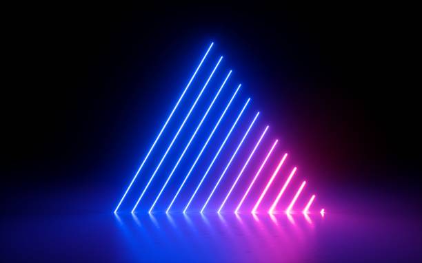 istock 3d render, abstract minimal background, glowing lines, triangle shape, pink blue neon lights, ultraviolet spectrum, laser show 1041731144