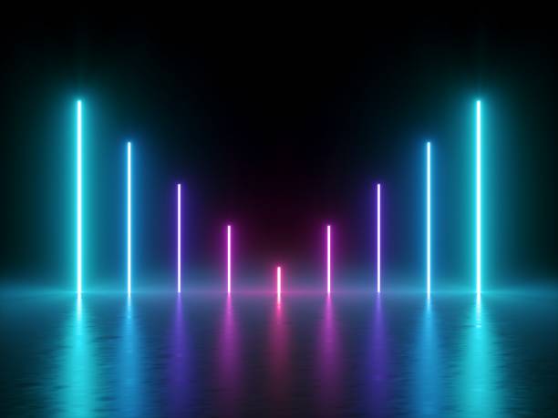 istock 3d render, abstract minimal background, glowing lines, chart, blue pink neon lights, ultraviolet spectrum, virtual reality, laser show 1041731304